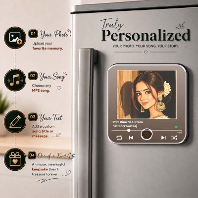 Birthday Gift for Wife Personalized Musical Fridge Magnet | Music Player Refrigerator Magnet Rechargeable Sound Magnet 1st for Wife